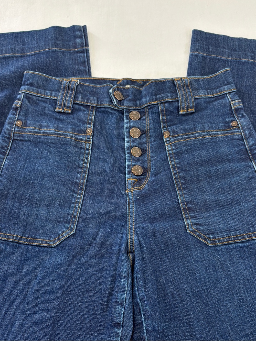 7 For All Mankind High Rise Wide Leg Denim Jeans Dark Wash Women's 27 (28x28) - Picture 4 of 14